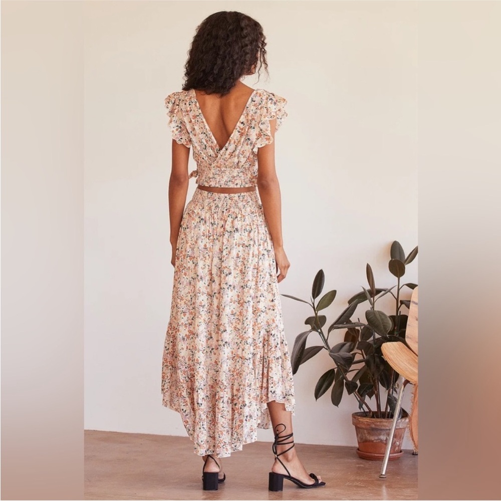 Free People Pretty Daze Ivory Floral Print Two-Piece Dress Crop Top /Skirt Set - Picture 4 of 11